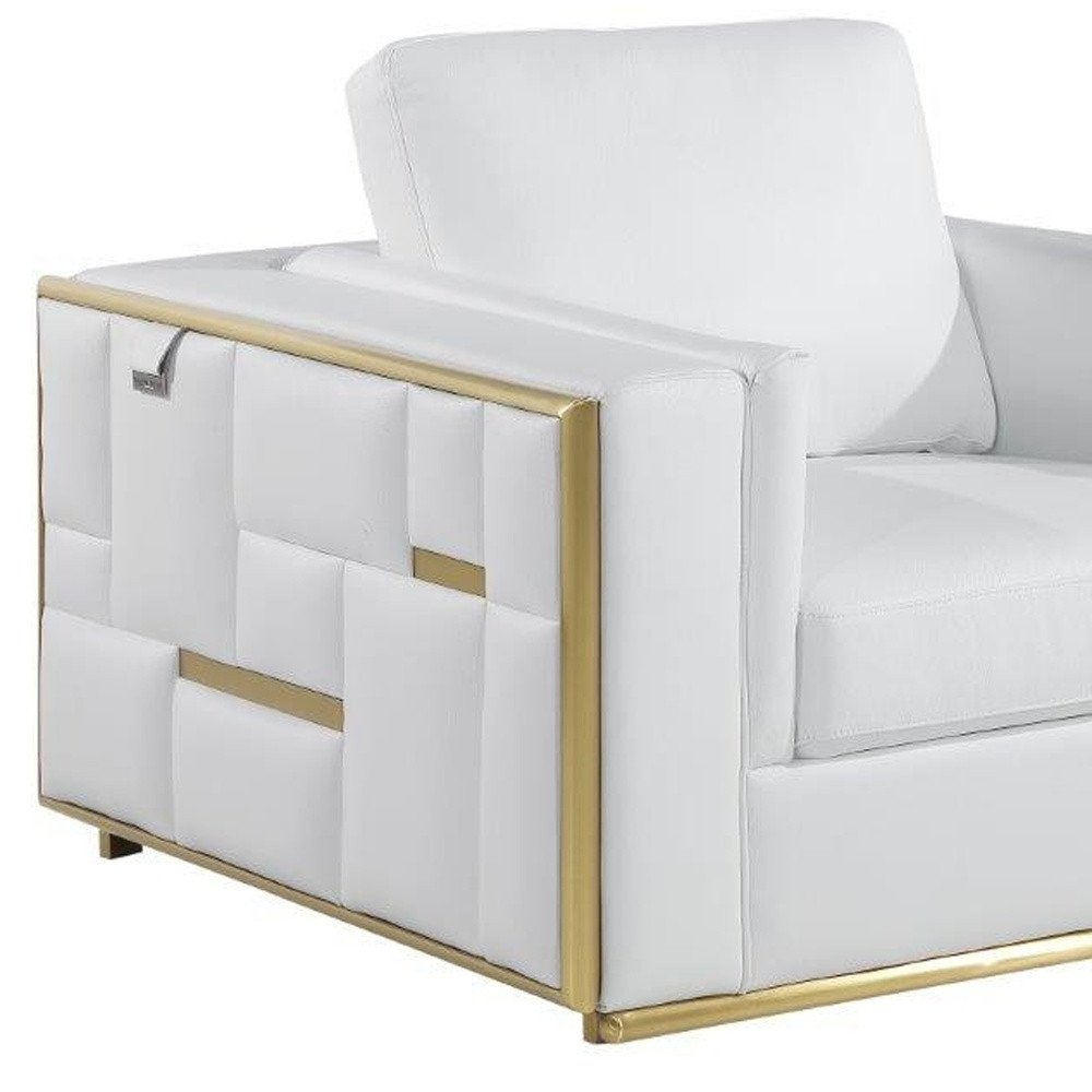 47" White And Gold Top Grain Leather Club Chair HomeRoots