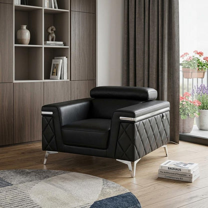 42" Black And Silver Top Grain Leather Club Chair HomeRoots