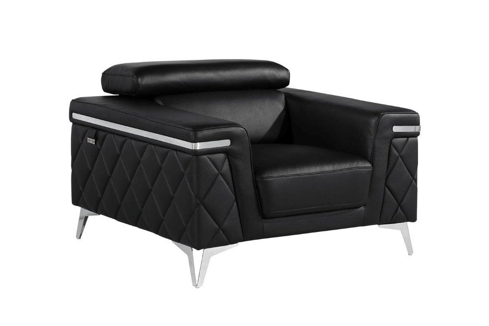 42" Black And Silver Top Grain Leather Club Chair HomeRoots