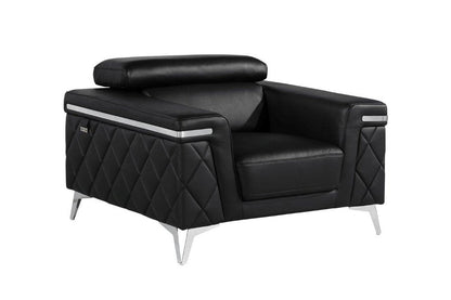 42" Black And Silver Top Grain Leather Club Chair HomeRoots