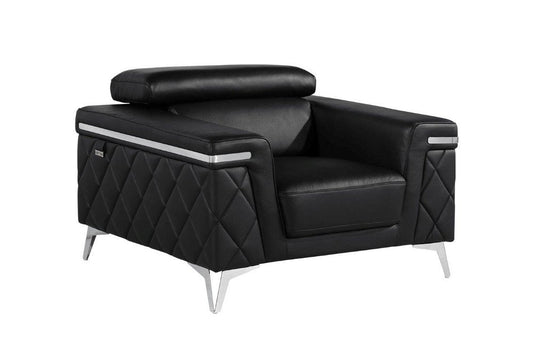 42" Black And Silver Top Grain Leather Club Chair HomeRoots