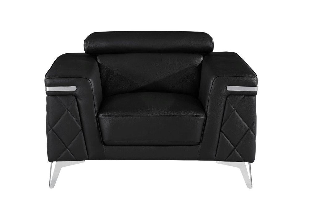 42" Black And Silver Top Grain Leather Club Chair HomeRoots