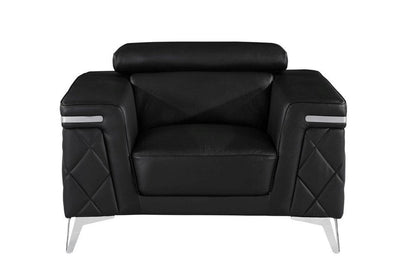 42" Black And Silver Top Grain Leather Club Chair HomeRoots