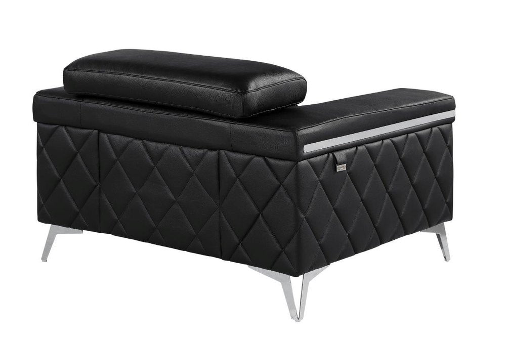 42" Black And Silver Top Grain Leather Club Chair HomeRoots