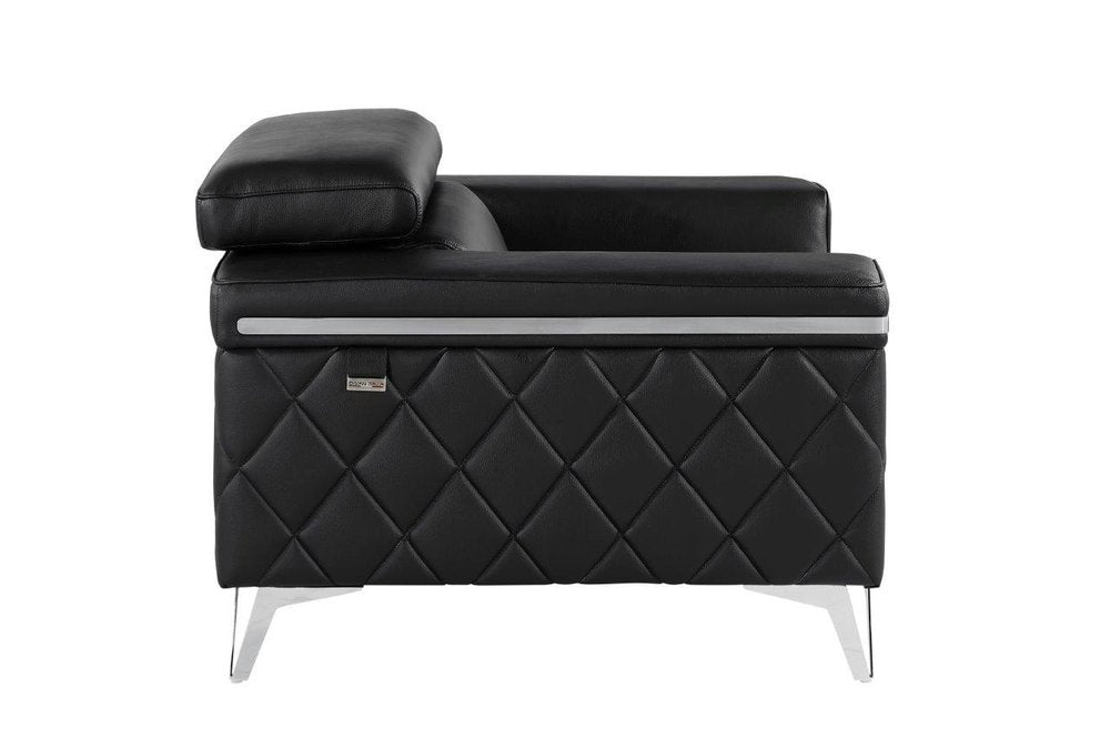 42" Black And Silver Top Grain Leather Club Chair HomeRoots