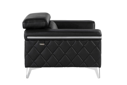 42" Black And Silver Top Grain Leather Club Chair HomeRoots