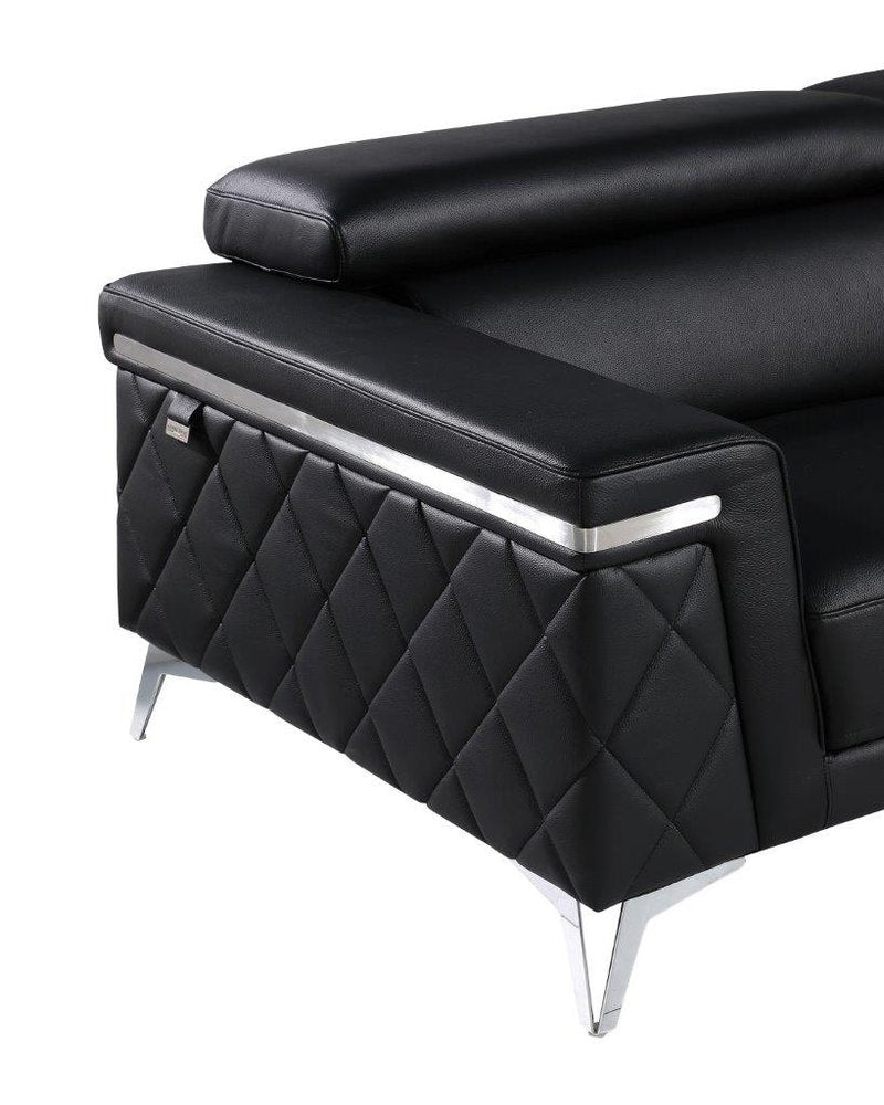 42" Black And Silver Top Grain Leather Club Chair HomeRoots