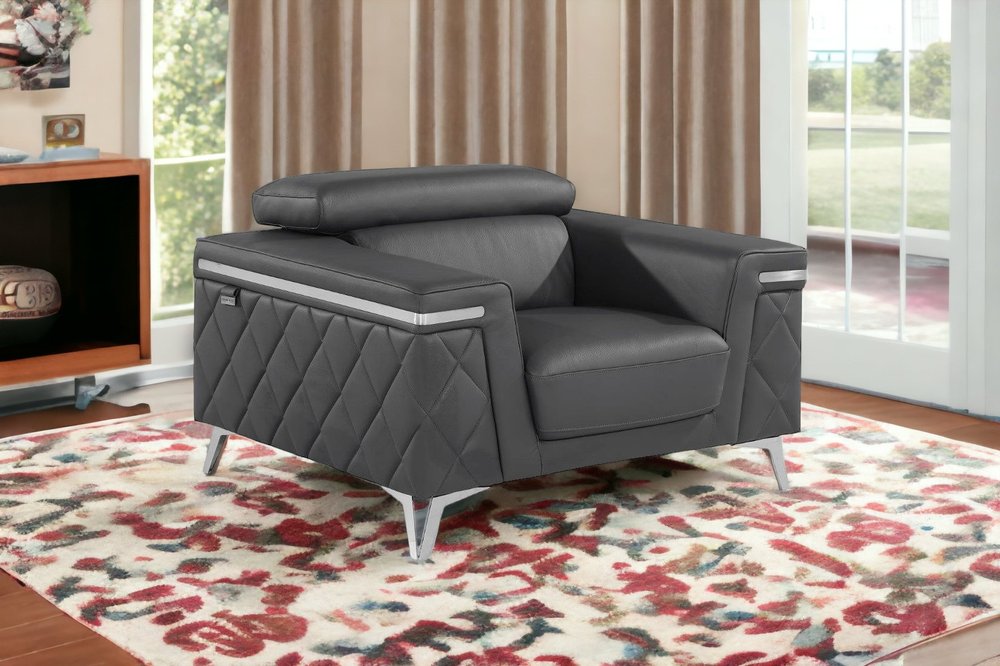 42" Gray And Silver Top Grain Leather Club Chair HomeRoots