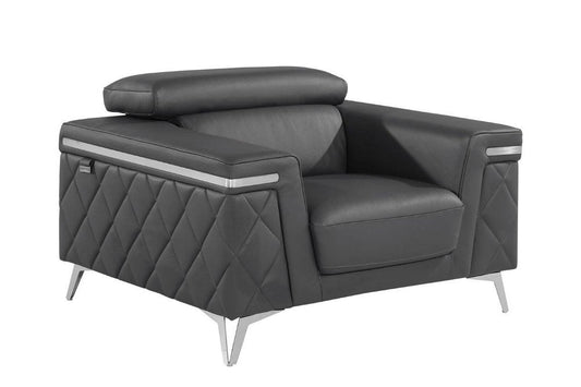 42" Gray And Silver Top Grain Leather Club Chair HomeRoots