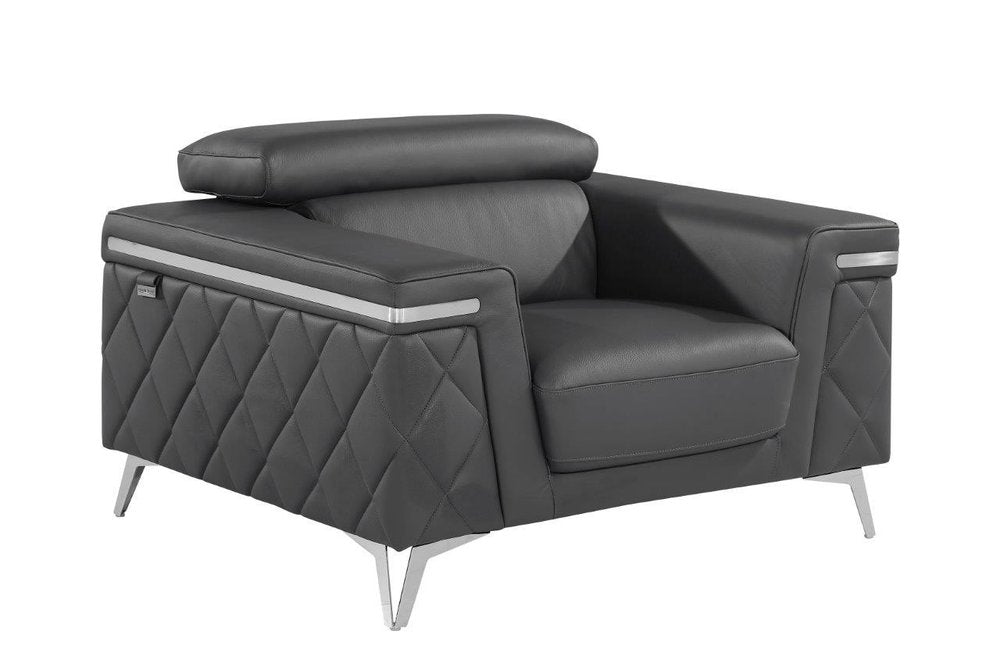 42" Gray And Silver Top Grain Leather Club Chair HomeRoots