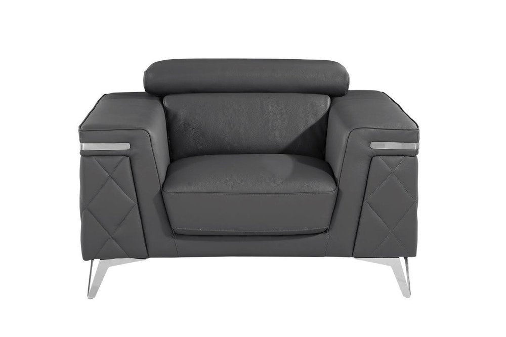 42" Gray And Silver Top Grain Leather Club Chair HomeRoots