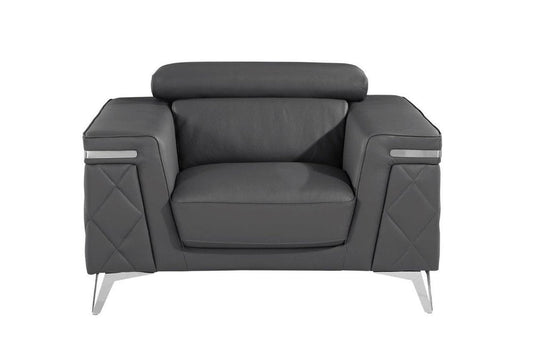 42" Gray And Silver Top Grain Leather Club Chair HomeRoots