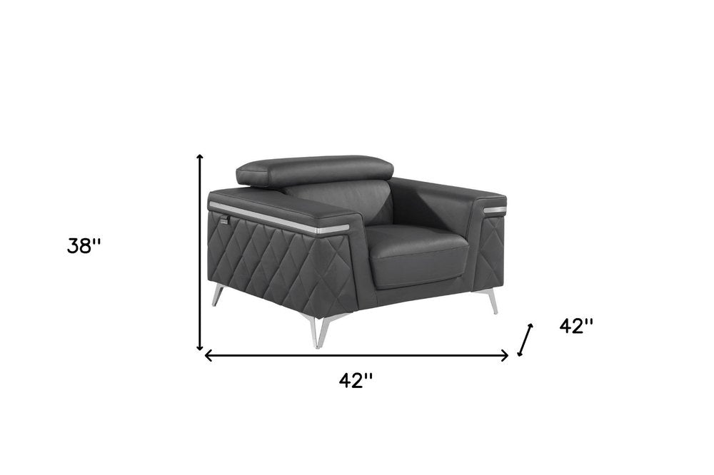 42" Gray And Silver Top Grain Leather Club Chair HomeRoots