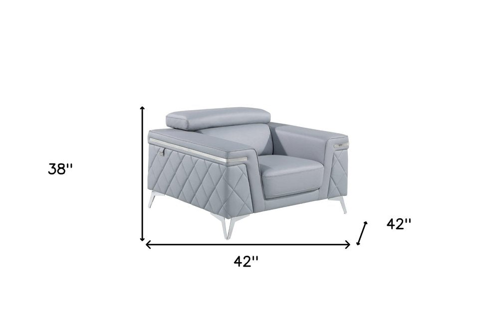 42" Light Gray And Silver Top Grain Leather Club Chair HomeRoots