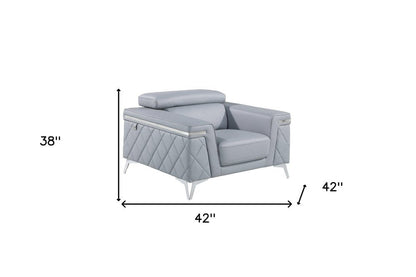 42" Light Gray And Silver Top Grain Leather Club Chair HomeRoots