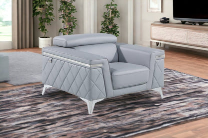 42" Light Gray And Silver Top Grain Leather Club Chair HomeRoots