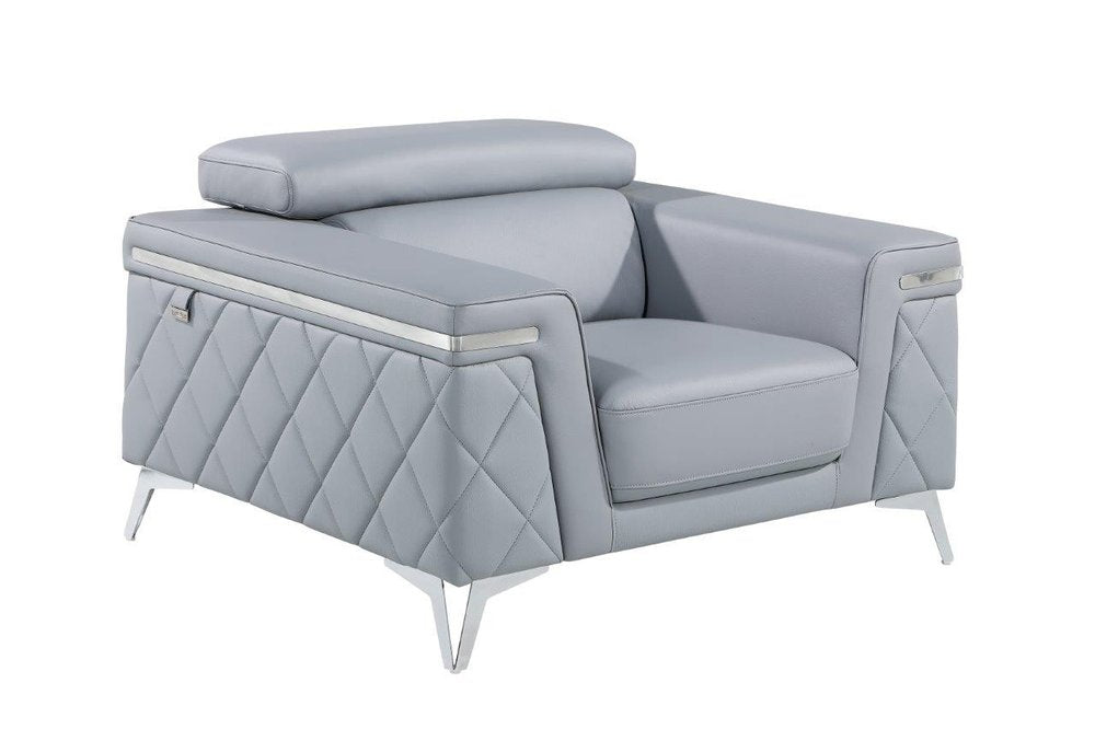 42" Light Gray And Silver Top Grain Leather Club Chair HomeRoots