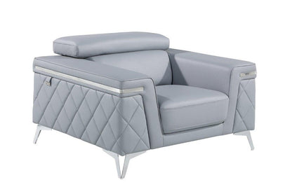 42" Light Gray And Silver Top Grain Leather Club Chair HomeRoots