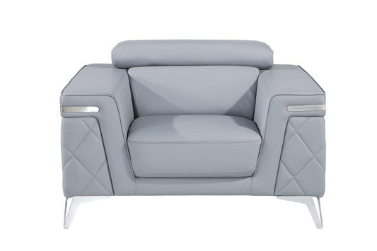 42" Light Gray And Silver Top Grain Leather Club Chair HomeRoots