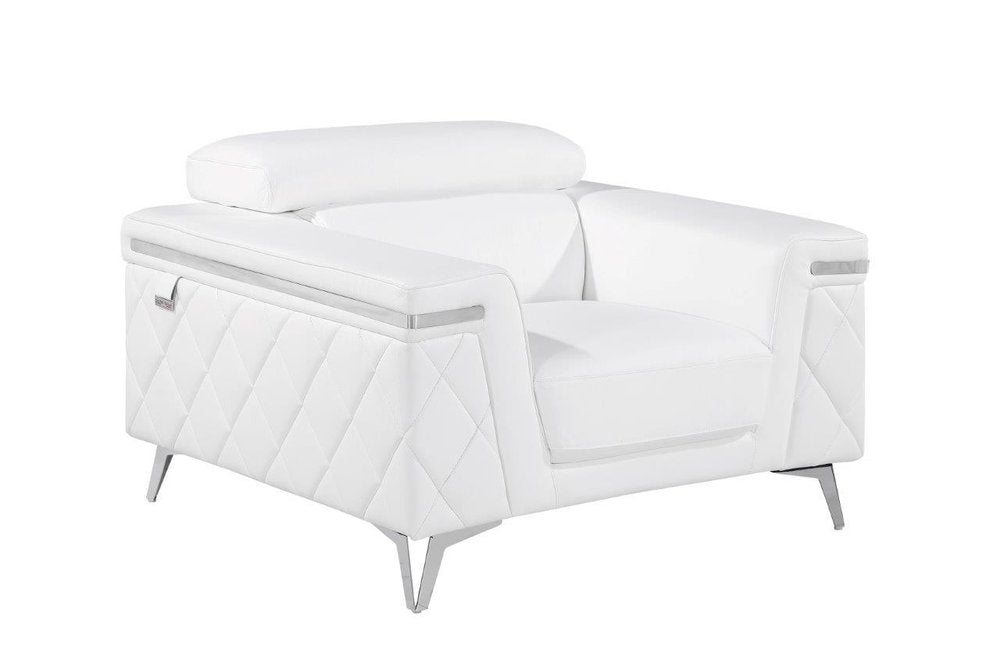 42" White And Silver Top Grain Leather Club Chair HomeRoots