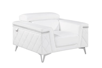 42" White And Silver Top Grain Leather Club Chair HomeRoots