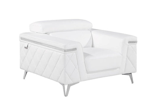 42" White And Silver Top Grain Leather Club Chair HomeRoots