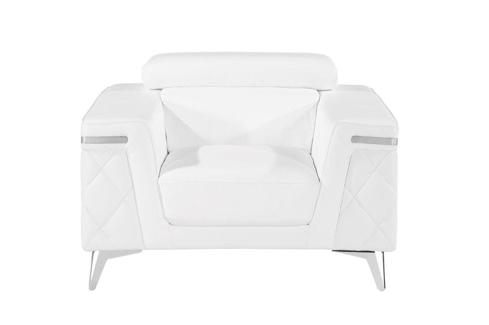 42" White And Silver Top Grain Leather Club Chair HomeRoots