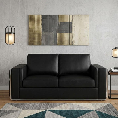 73" Black And Silver Metallic Top Grain Leather Loveseat HomeRoots