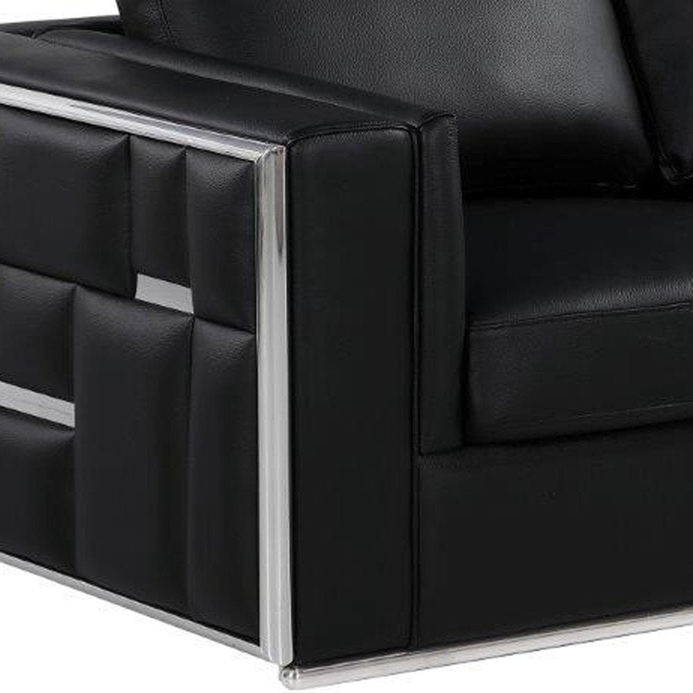73" Black And Silver Metallic Top Grain Leather Loveseat HomeRoots