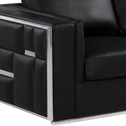 73" Black And Silver Metallic Top Grain Leather Loveseat HomeRoots