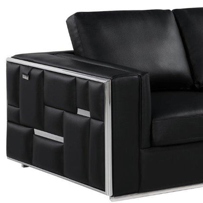73" Black And Silver Metallic Top Grain Leather Loveseat HomeRoots