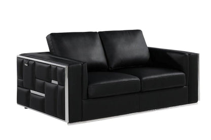 73" Black And Silver Metallic Top Grain Leather Loveseat HomeRoots