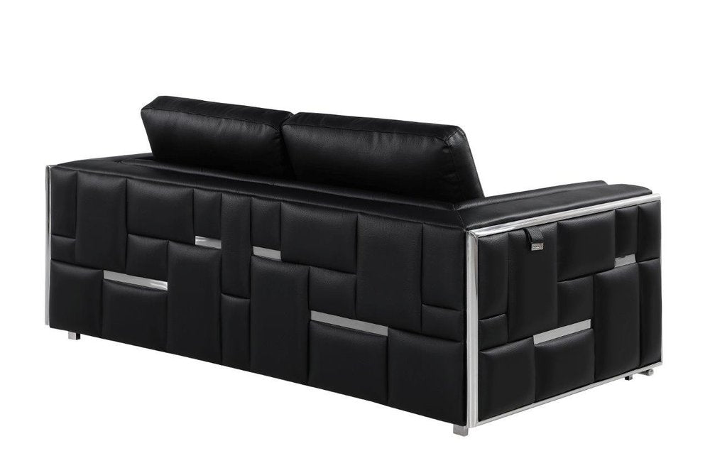 73" Black And Silver Metallic Top Grain Leather Loveseat HomeRoots