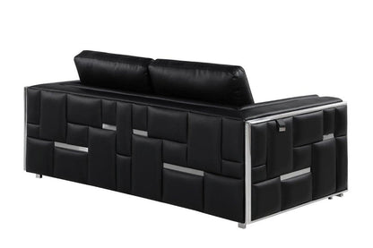 73" Black And Silver Metallic Top Grain Leather Loveseat HomeRoots