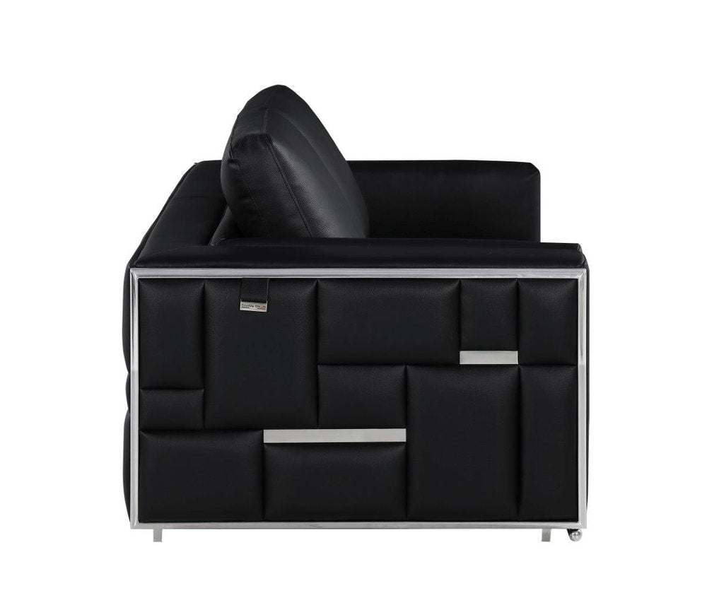 73" Black And Silver Metallic Top Grain Leather Loveseat HomeRoots