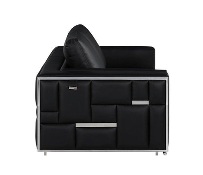 73" Black And Silver Metallic Top Grain Leather Loveseat HomeRoots