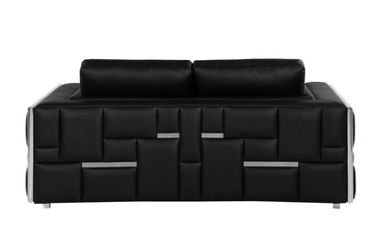 73" Black And Silver Metallic Top Grain Leather Loveseat HomeRoots