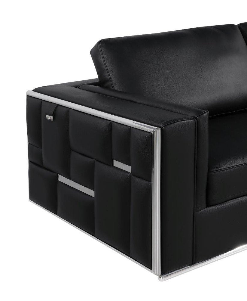 73" Black And Silver Metallic Top Grain Leather Loveseat HomeRoots