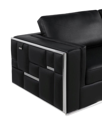 73" Black And Silver Metallic Top Grain Leather Loveseat HomeRoots