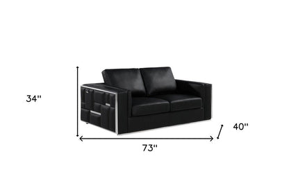 73" Black And Silver Metallic Top Grain Leather Loveseat HomeRoots