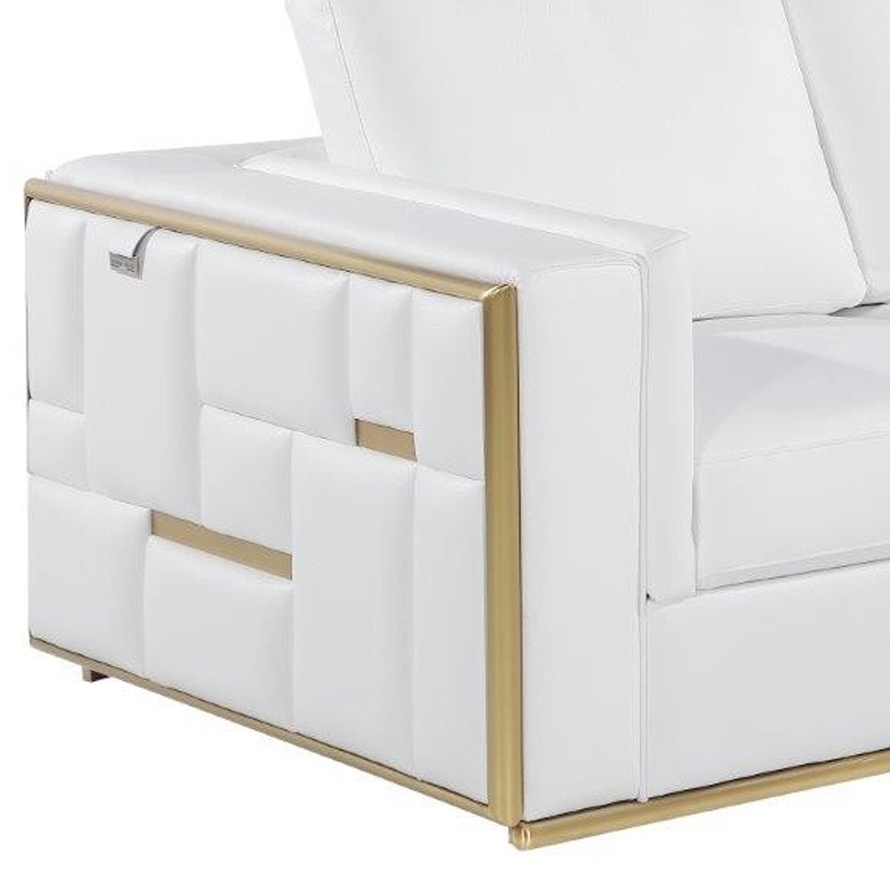 73" White And Silver Metallic Top Grain Leather Loveseat HomeRoots