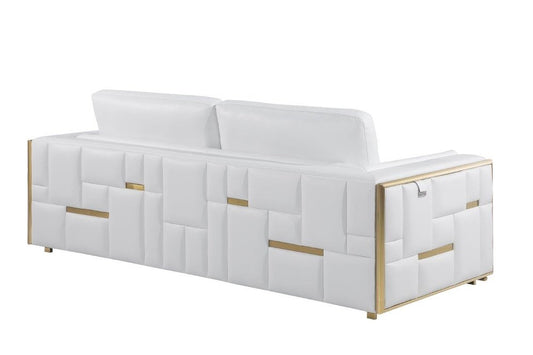 73" White And Silver Metallic Top Grain Leather Loveseat HomeRoots
