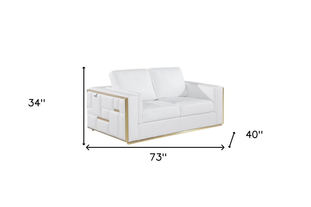 73" White And Silver Metallic Top Grain Leather Loveseat HomeRoots