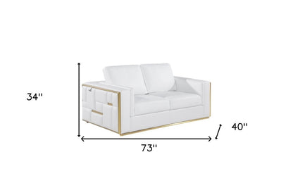 73" White And Silver Metallic Top Grain Leather Loveseat HomeRoots