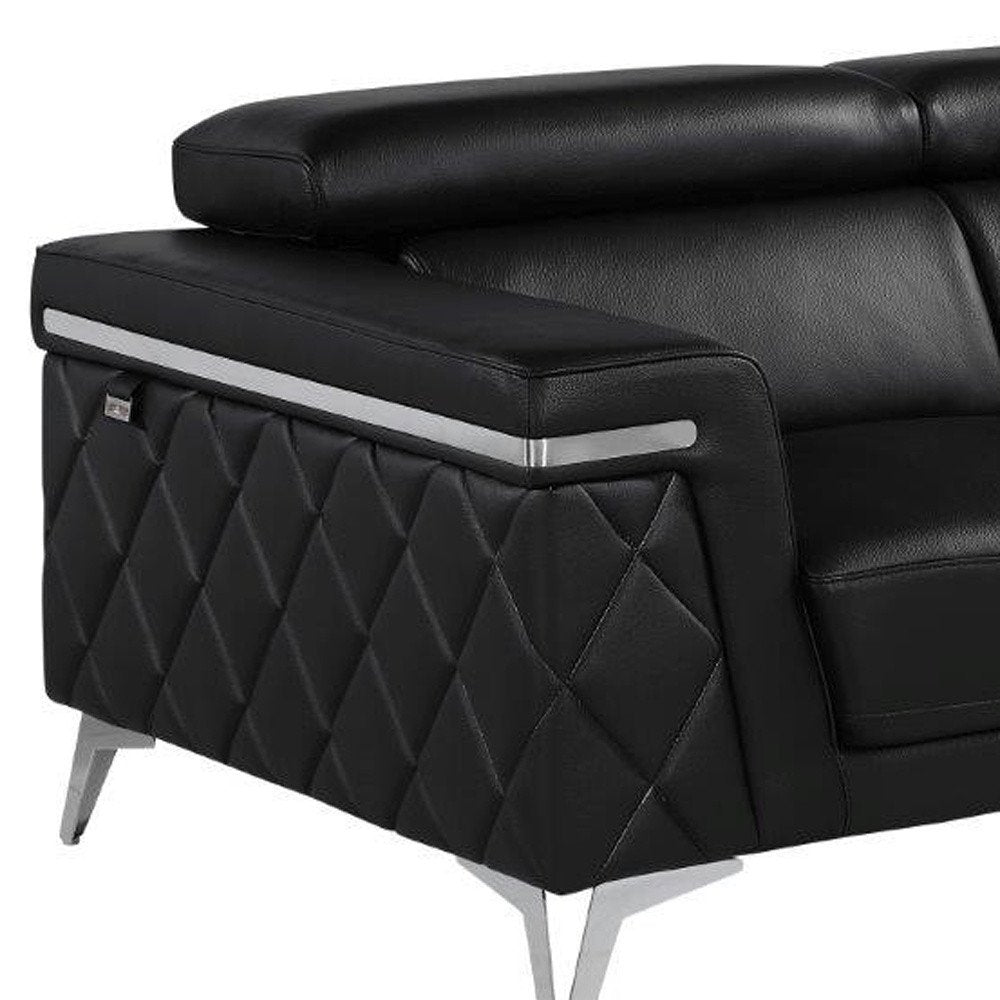 70" Black And Silver Metallic Top Grain Leather Loveseat HomeRoots
