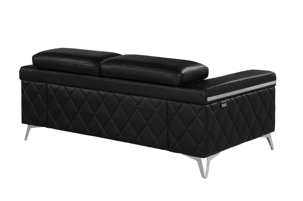 70" Black And Silver Metallic Top Grain Leather Loveseat HomeRoots