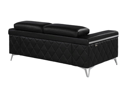 70" Black And Silver Metallic Top Grain Leather Loveseat HomeRoots