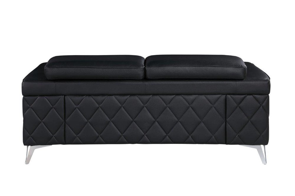 70" Black And Silver Metallic Top Grain Leather Loveseat HomeRoots