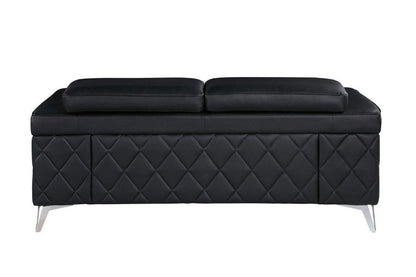 70" Black And Silver Metallic Top Grain Leather Loveseat HomeRoots