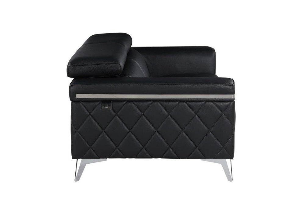 70" Black And Silver Metallic Top Grain Leather Loveseat HomeRoots